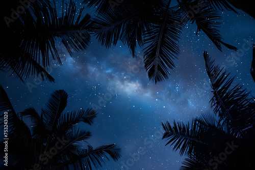 Tropical Night Sky Through Palm Leaves © HNXS Digital Art