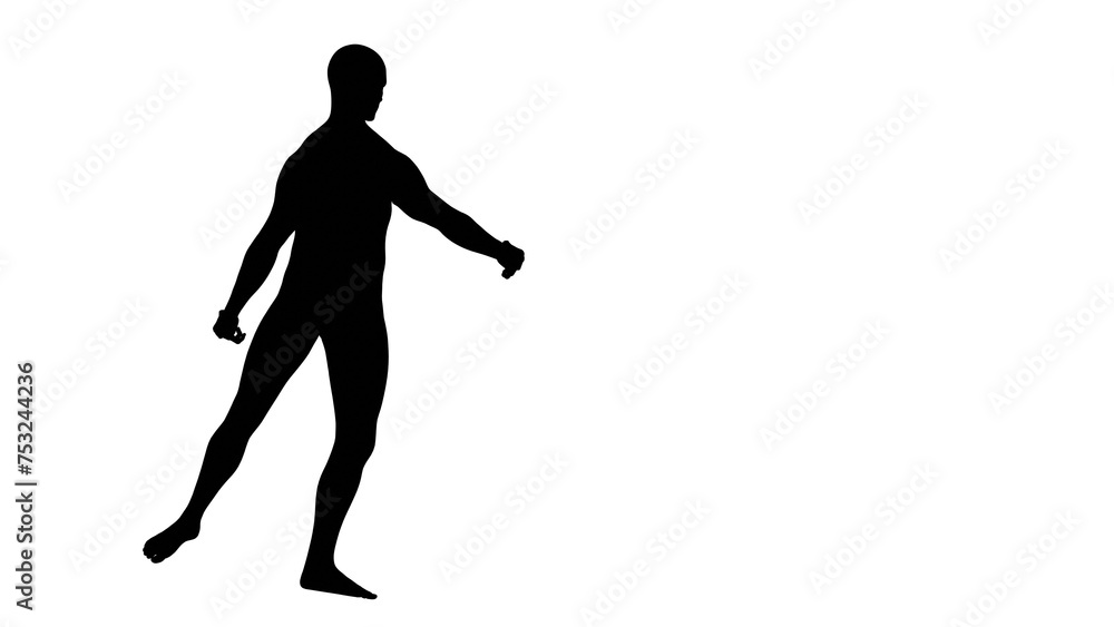Silhouette of a beautiful young athletic man walking, isolated on transparent background