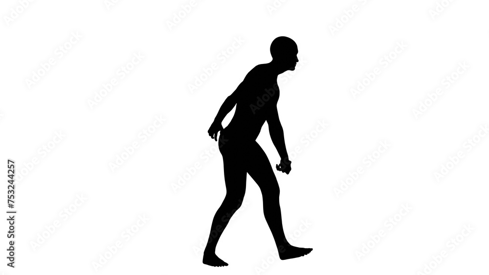 Silhouette of a beautiful young athletic man walking, isolated on transparent background