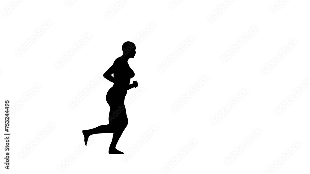 Silhouette of a beautiful young athletic woman running isolated on transparent background