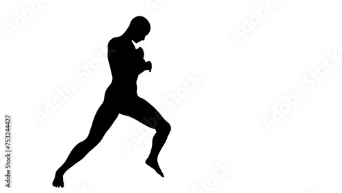 Silhouette of a beautiful young athletic woman boxing or fighting isolated on transparent background