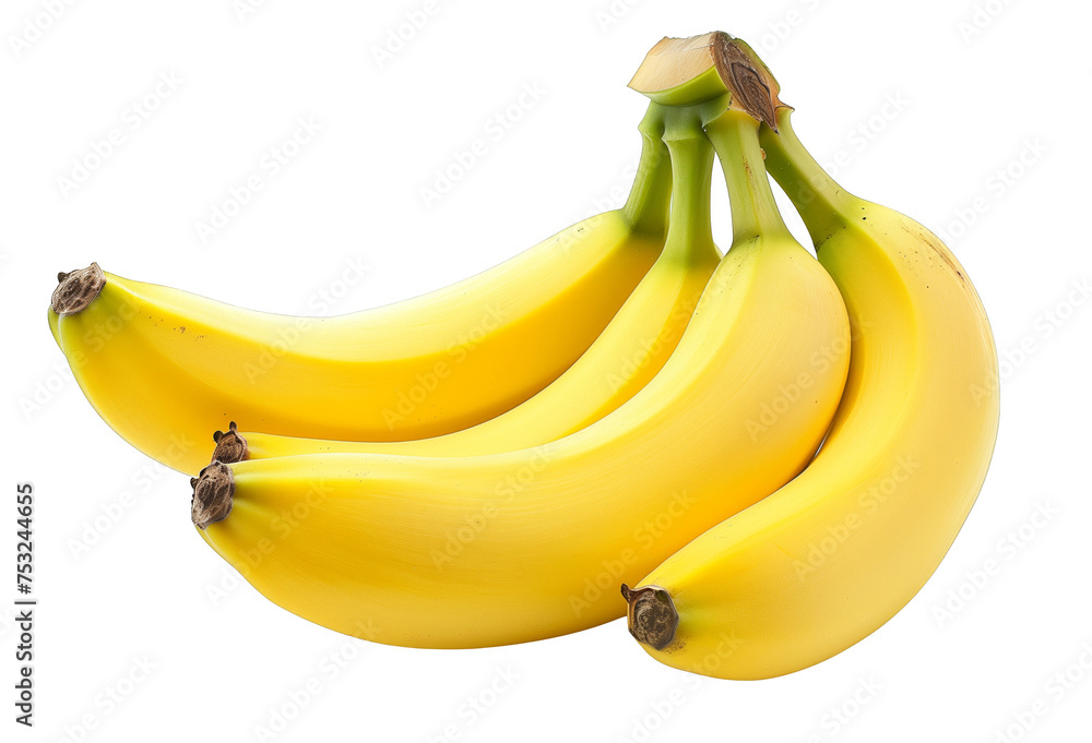 A bunch of bananas are sitting on a white background A bunch of bananas are sitting on a white background