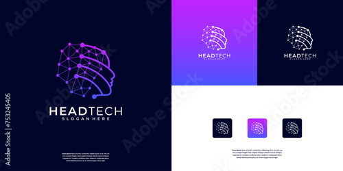 Human tech or people digital technology logo design template.
