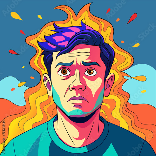 Minimalist unhappy Man Anxiety, professional woman interview room, computer human body DNA strands, bacterias medical Silhouette Vector Graphics element illustration