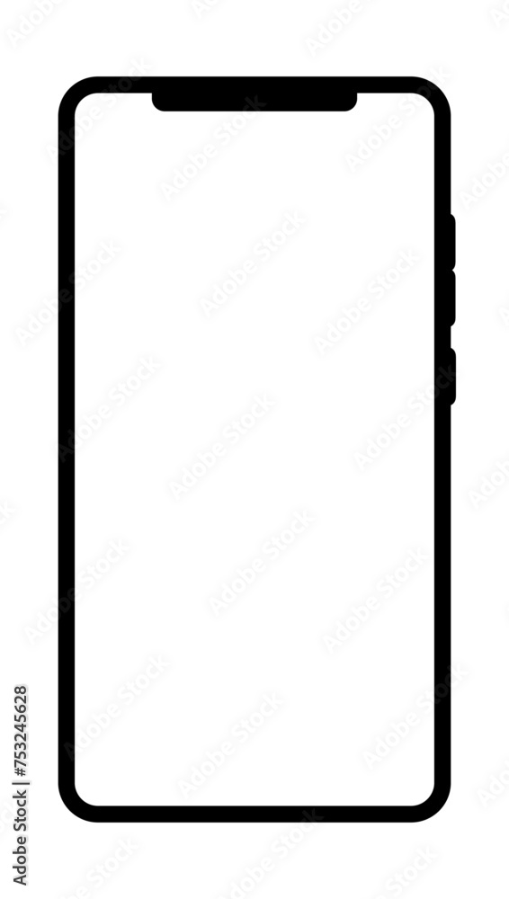 Empty smartphone outline with transparent or white background. Isolated cell phone front view. Vector illustration. Empty smartphone outline with transparent or white background. Isolated cell phone front view. Vector illustration.