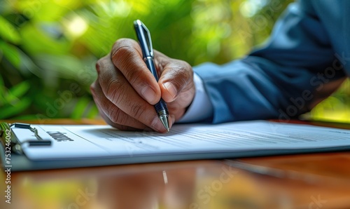 A business person signing c...