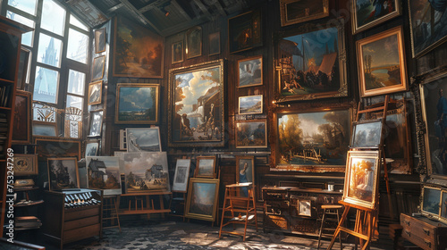 Elegant Indoor Museum Gallery with Classic Paintings photo