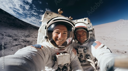 Astronauts Take a Selfie on the Moon.Generated image