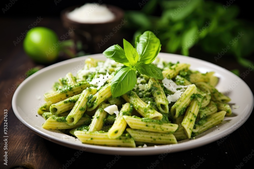 Luscious Pesto Pasta with Fresh Basil and Grated Cheese