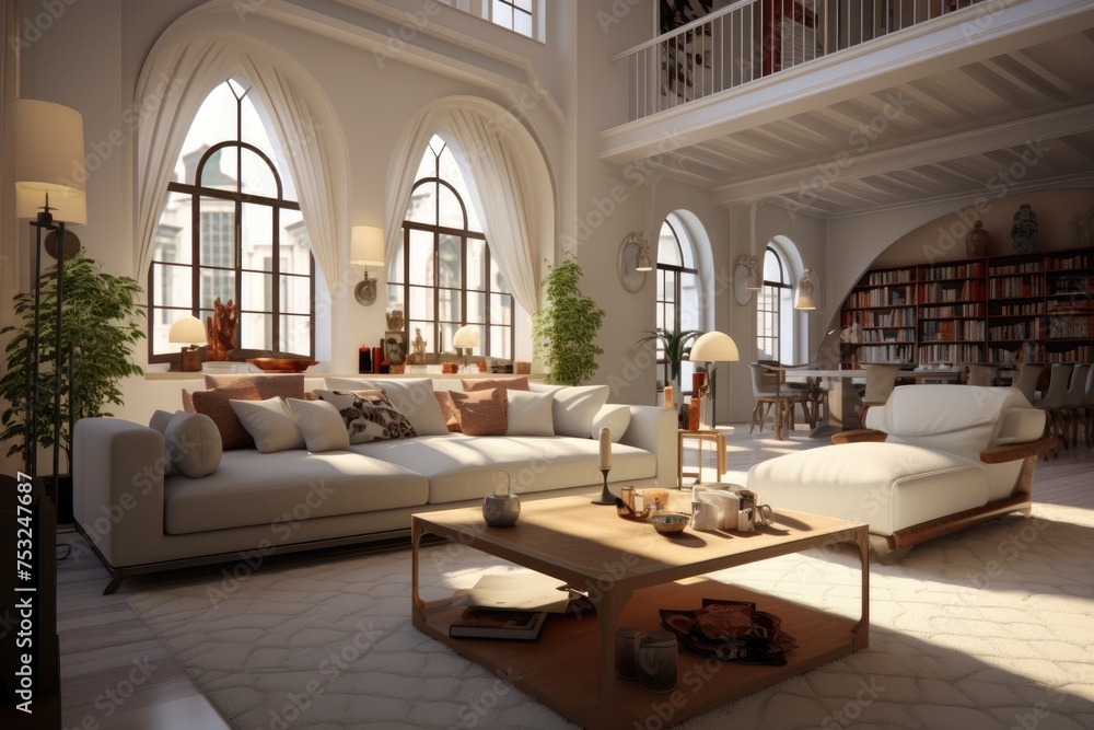 Elegance Illuminated: Sunlit Living Room with Classic Architecture Elegance Illuminated: Sunlit Living Room with Classic Architecture