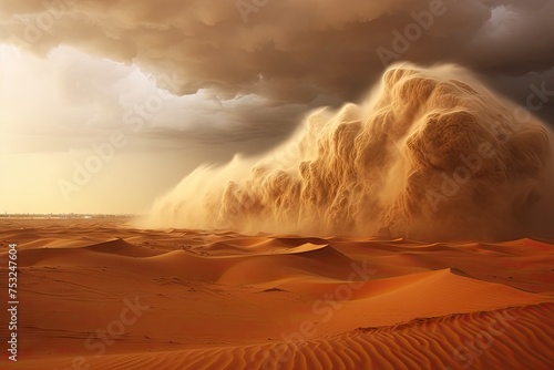 Raging Sandstorm Sweeps Across Desert Landscape