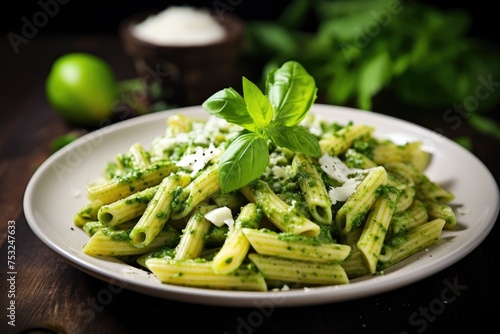 Luscious Pesto Pasta with Fresh Basil and Grated Cheese