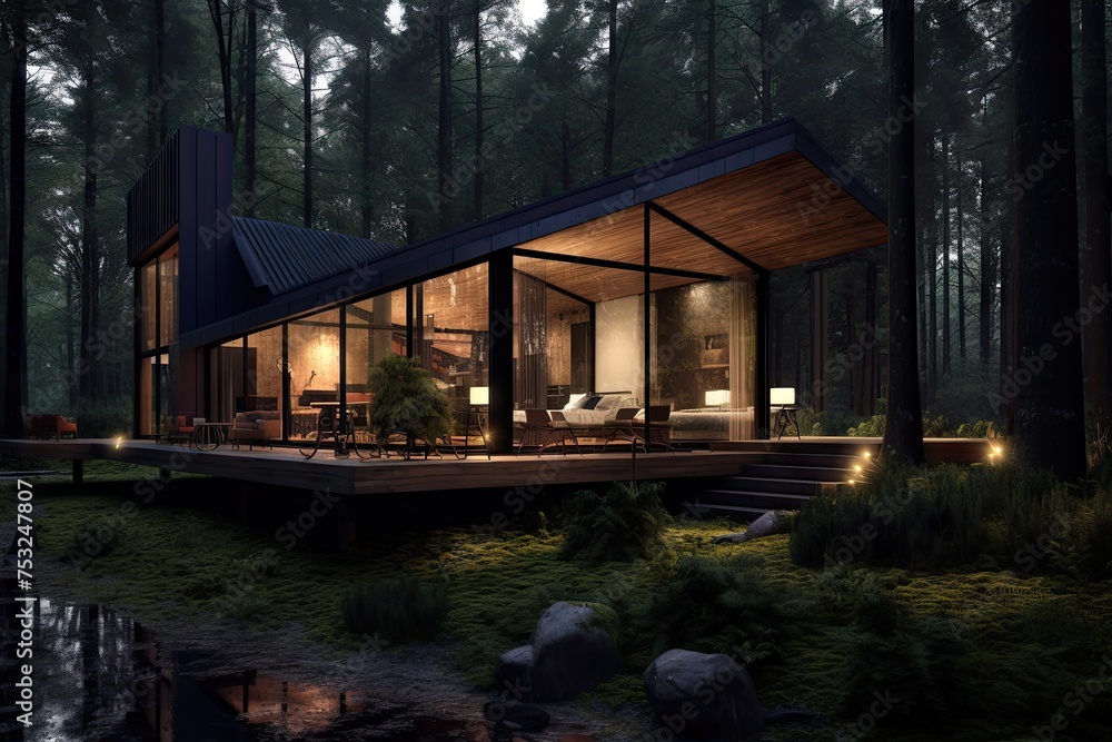 Modern Forest Retreat: A Tranquil Glass House Amidst Nature