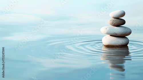 a stack of rocks sitting in the middle of a body of water with ripples on top of the rocks.