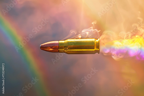 A bullet flying through a rainbow and changing its color