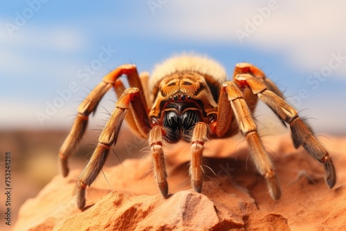 closeup of a tarantula spider in the desert. Tarantula spider. Wildlife Concept with Copy Space. 