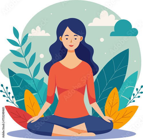 hand drawn flat cartoon style illustration of a cute woman in meditation pose vector graphic illustration
