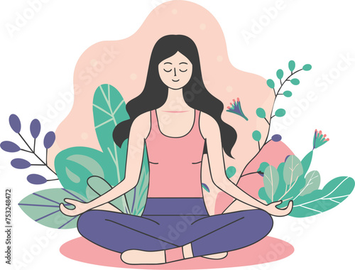hand drawn flat cartoon style illustration of a cute woman in meditation pose vector graphic illustration