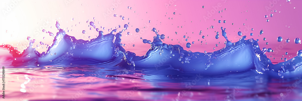Splash on the surface of the liquid. Abstract banner background in purple and pink colors. Copy space for text. Splash on the surface of the liquid. Abstract banner background in purple and pink colors. Copy space for text.