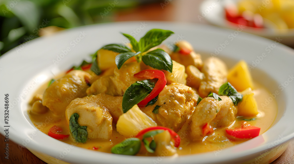 Tropical chicken curry with fresh herbs
