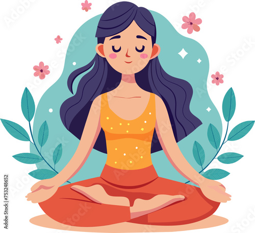 hand drawn flat cartoon style illustration of a cute woman in meditation pose vector graphic illustration