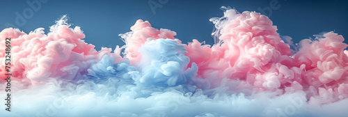 Abstract cloudy banner background. Pastel blue and pink smoke with copy space for text.