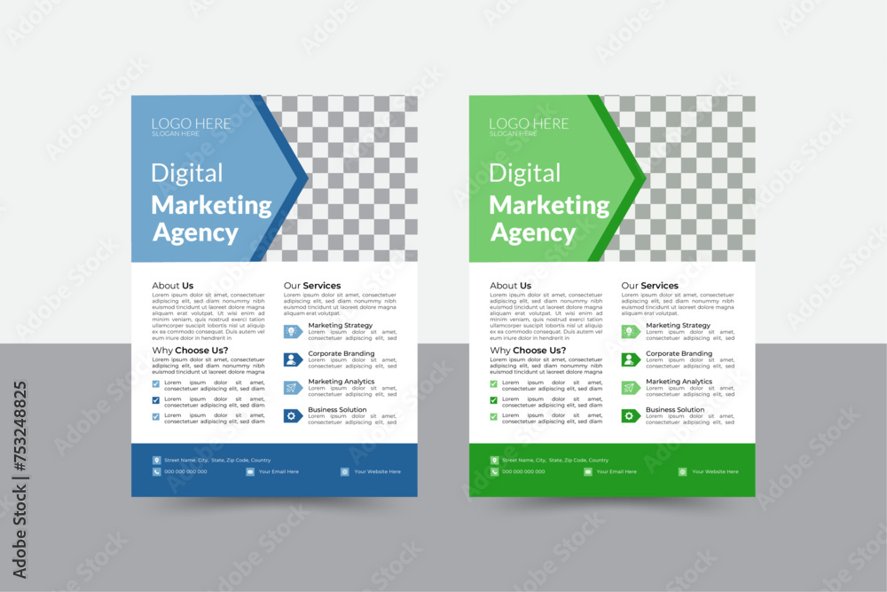 a bundle of 2 templates of different colors, a4 flyer template, modern business flyer template, abstract business flyer and creative design, new digital marketing flyer set. a bundle of 2 templates of different colors, a4 flyer template, modern business flyer template, abstract business flyer and creative design, new digital marketing flyer set.