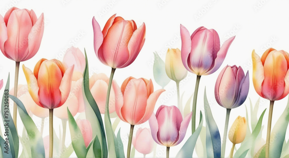 Obraz premium red and yellow tulips on white