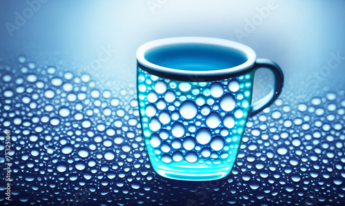 abstract tea cup made of water drops, cool refreshment concept photo