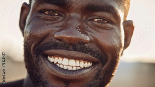 Happy smiling young African American man with a beautiful smile. AI Generated 