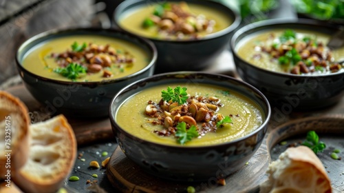 split pea soup, bread and nuts, 