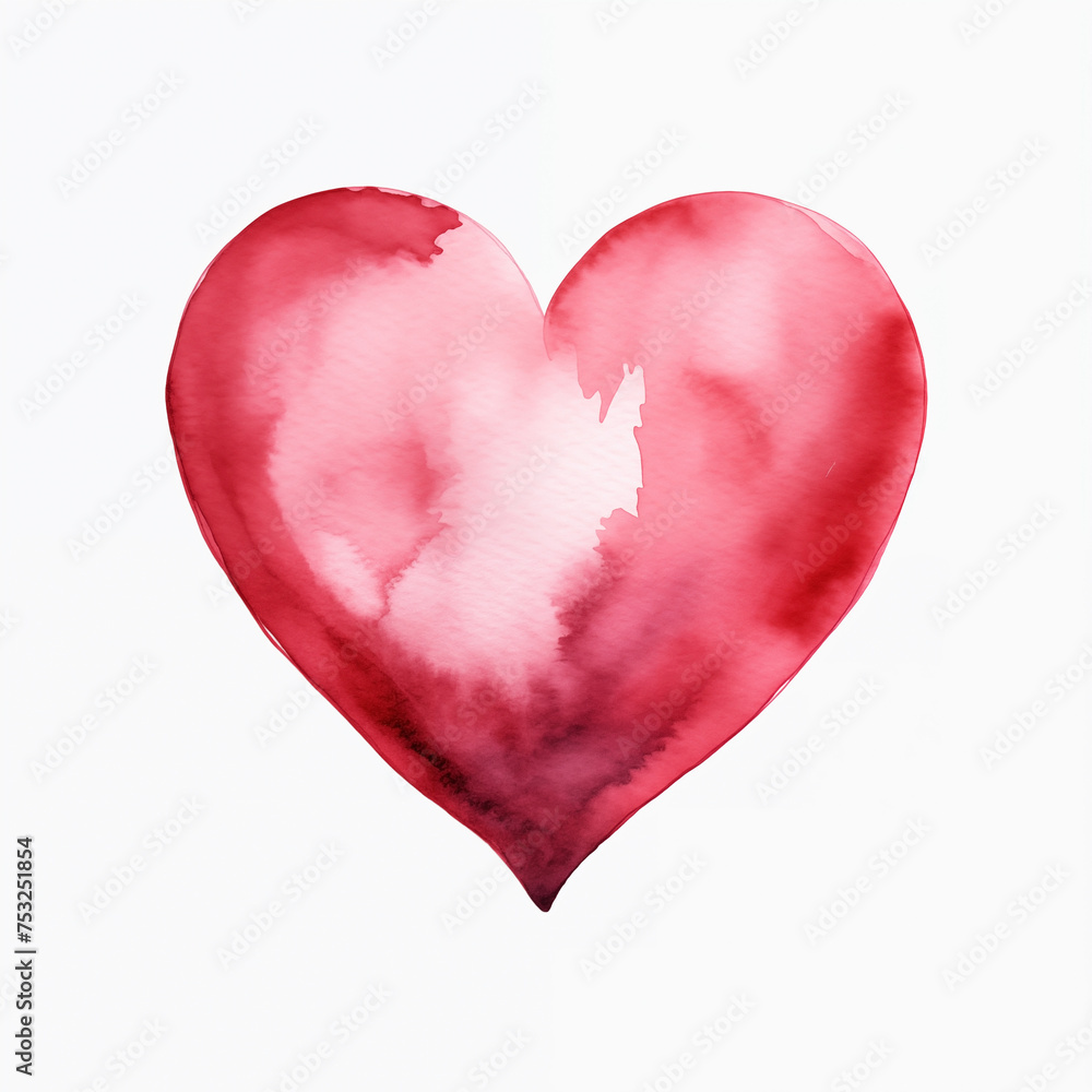 Abstract watercolor heart with soft texture on white background