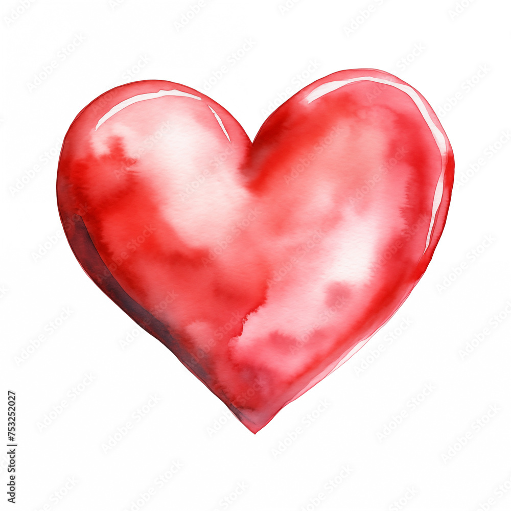 Abstract watercolor heart with soft texture on white background