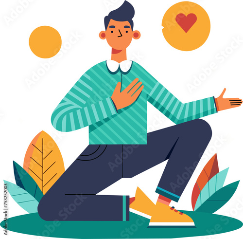 minimalist flat illustration of Matura man in self-acceptance vector graphic