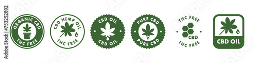 Pure CBD Oil. Vector labels for product with legal cannabis.