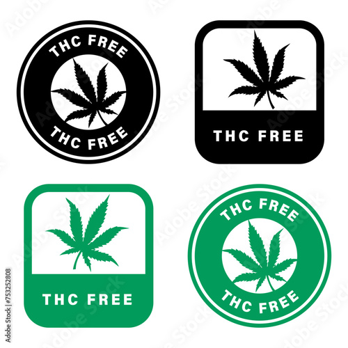 THC Free - labels for medical cannabis products. Vector stickers with hemp.