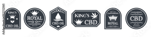 CBD Oil labels and business stickers for products with cannabidiol. Vector collection.