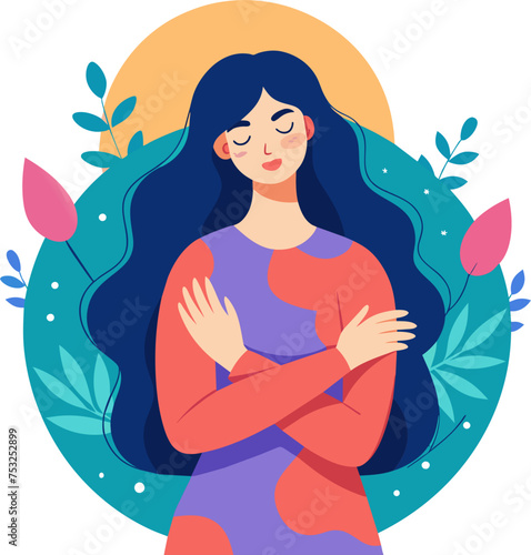 Flat style illustration of Woman in self acceptance vector graphic design