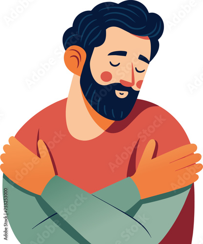 minimalist flat illustration of Matura man in self-acceptance vector graphic