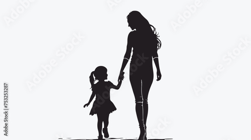 Mother and daughter walking and holding hands 