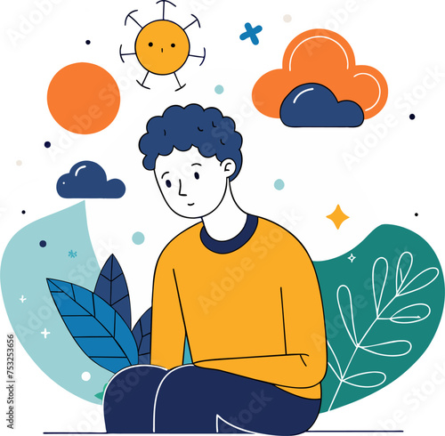 minimalist flat illustration of Matura man in self-acceptance vector graphic