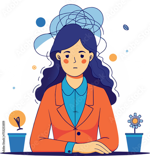 business woman in anxiety, stress and mantal health problem vector illustration design