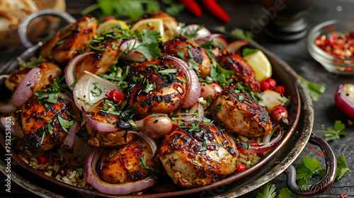 musakhan dish with roasted chicken and onions photo