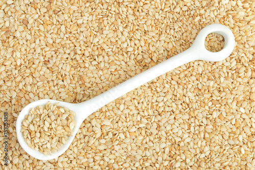 Sesame seeds as a background. Top view. Flat lay