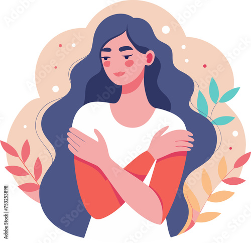 Flat style illustration of Woman in self acceptance vector graphic design