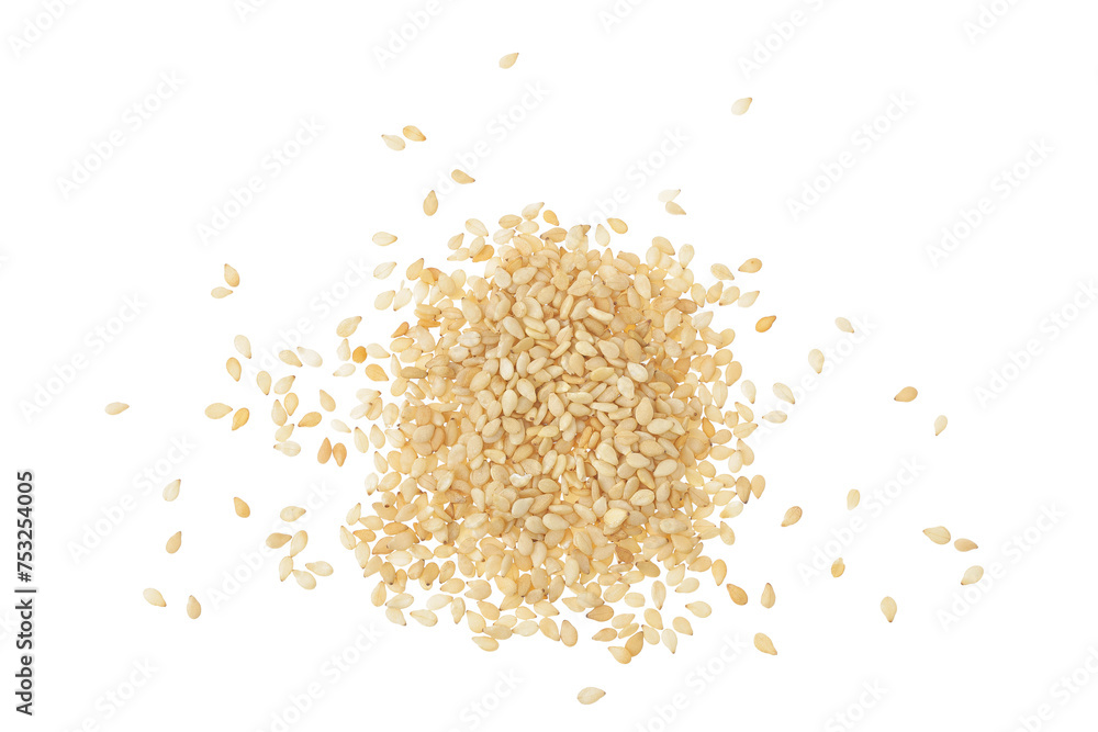 Sesame seeds isolated on white background. Top view. Flat lay Sesame seeds isolated on white background. Top view. Flat lay