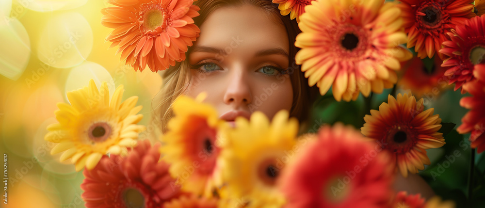 girl with gerbera flowers girl with gerbera flowers