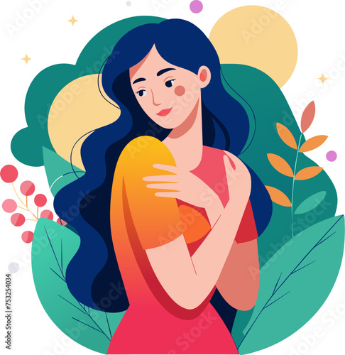 Flat style illustration of Woman in self acceptance vector graphic design