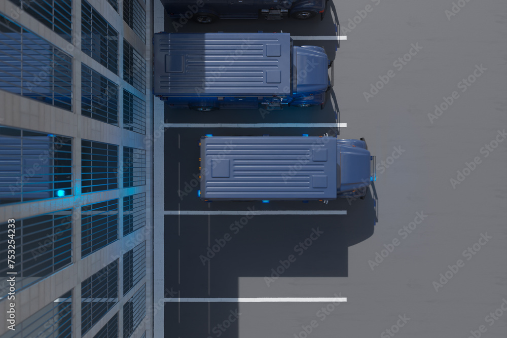Urban Freight Terminal with Semi Trucks at Loading Docks – Aerial Shot Urban Freight Terminal with Semi Trucks at Loading Docks – Aerial Shot