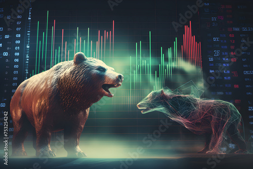 CB Financial Stock Market Graph Illustration with Bull and Bear